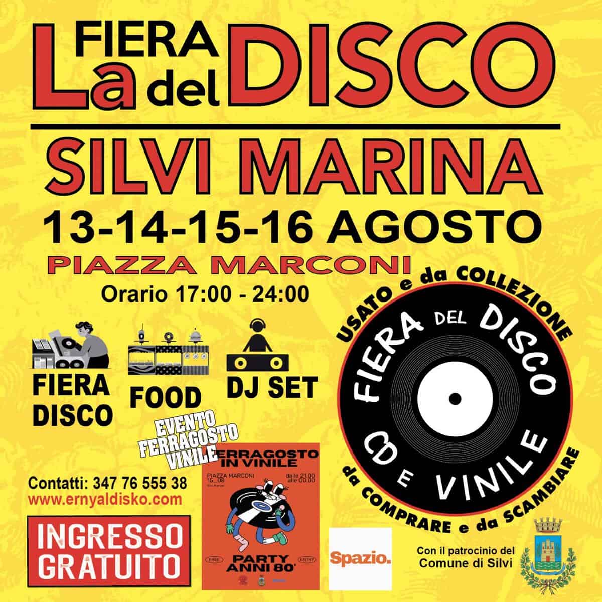 Evento Fiera del Disco Silvi Marina I 13 – 14 – 15 – 16 Agosto I Ingresso Gratuito Locandina Fiera del Disco Silvi Marina I 13 – 14 – 15 – 16 Agosto I Ingresso Gratuito - da giovedì 13 agosto - domenica 16 agosto 2026 ore 17:00 ore 23:45