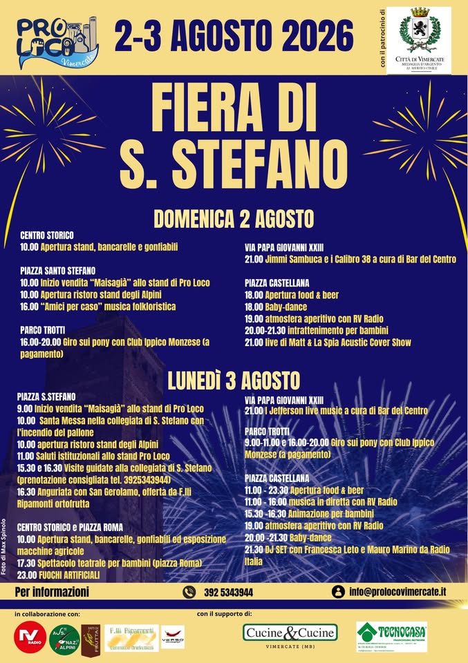 Evento Fiera di Santo Stefano 2026 Locandina Fiera di Santo Stefano 2026 - da domenica 2 agosto - lunedì 3 agosto 2026 ore 10:00 ore 23:45