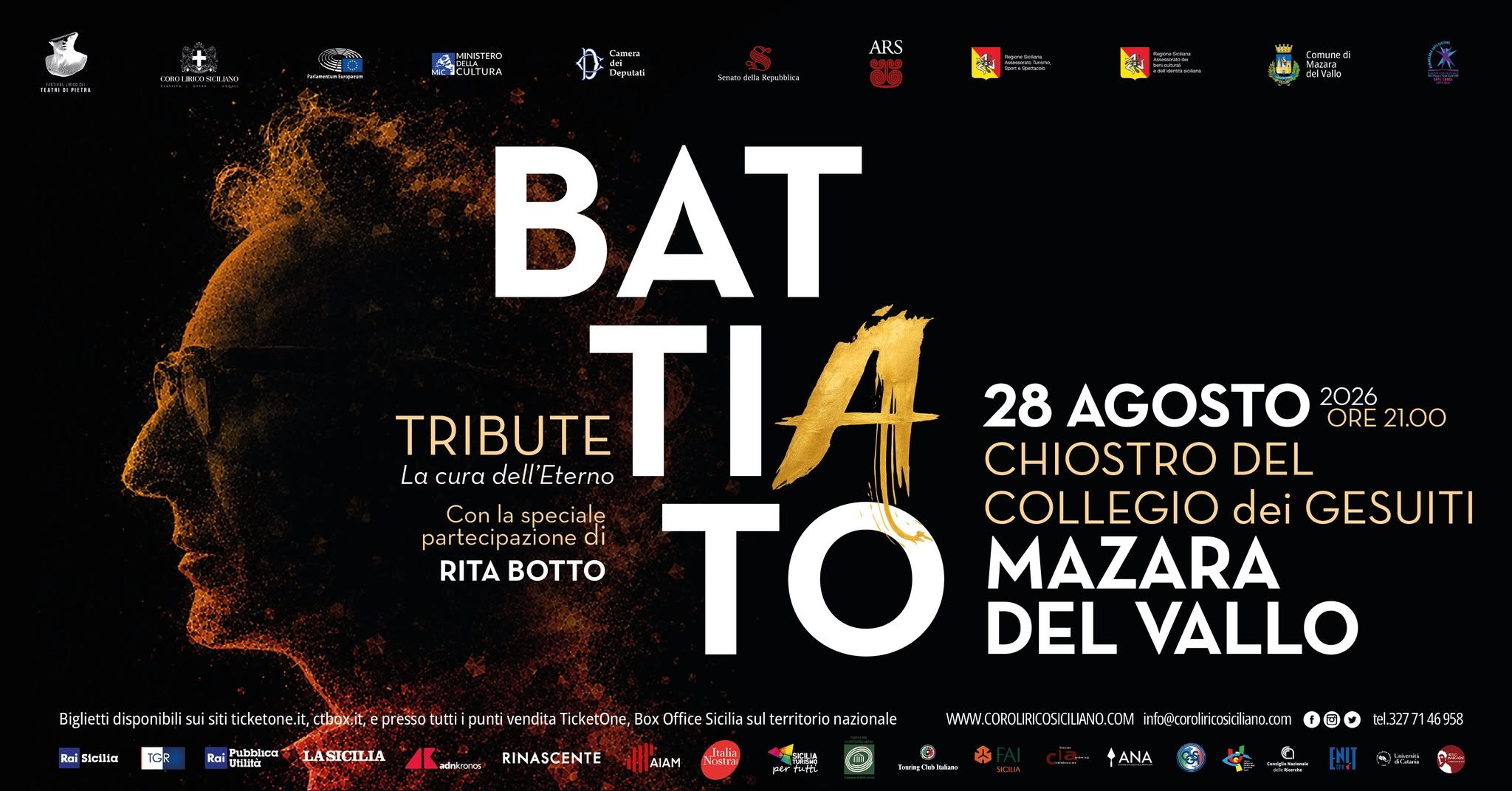 Evento Franco Battiato Tribute A Mazara Del Vallo – Festival Lirico Dei Teatri Di Pietra 2026 Locandina Franco Battiato Tribute A Mazara Del Vallo – Festival Lirico Dei Teatri Di Pietra 2026 - venerdì 28 agosto ore 21:00 - 22:30