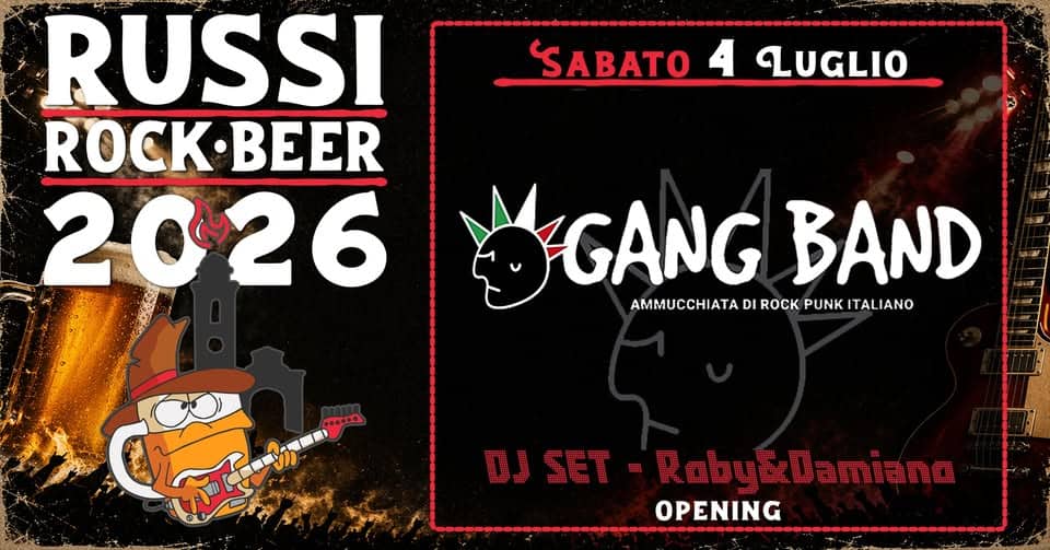 Evento GangBand @RRB – Opening Djset Rock Roby & Damiano Locandina GangBand @RRB – Opening Djset Rock Roby & Damiano - sabato 4 luglio ore 20:30 - 23:30