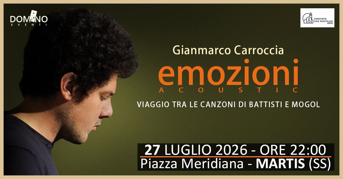 Evento Gianmarco Carroccia – EMOZIONI Acoustic Locandina Gianmarco Carroccia – EMOZIONI Acoustic - lunedì 27 luglio ore 22:00 - 00:00