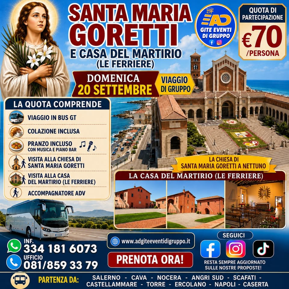 Evento Gita A Santa Maria Goretti E Casa Del Martirio A Nettuno Domenica 20 Settembre Locandina Gita A Santa Maria Goretti E Casa Del Martirio A Nettuno Domenica 20 Settembre - domenica 20 settembre ore 05:30 - 20:00