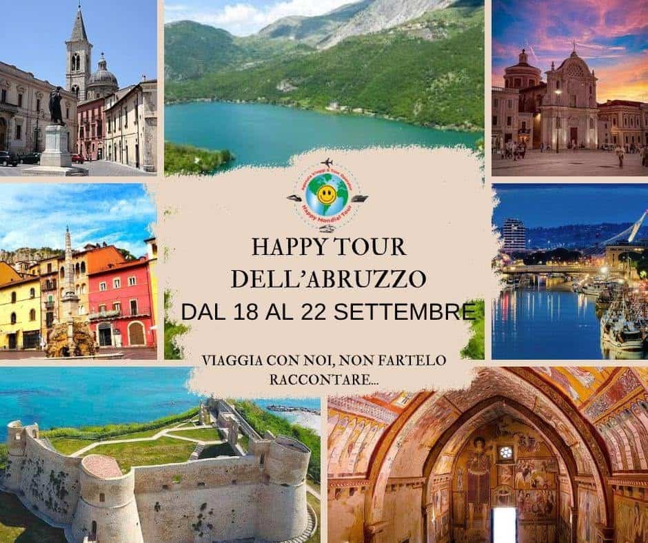 Evento Happy Tour in Abruzzo dal 18 al 22 settembre a E 890,00 in aereo Locandina Happy Tour in Abruzzo dal 18 al 22 settembre a E 890,00 in aereo - da venerdì 18 settembre - martedì 22 settembre 2026 ore 09:00 ore 21:00