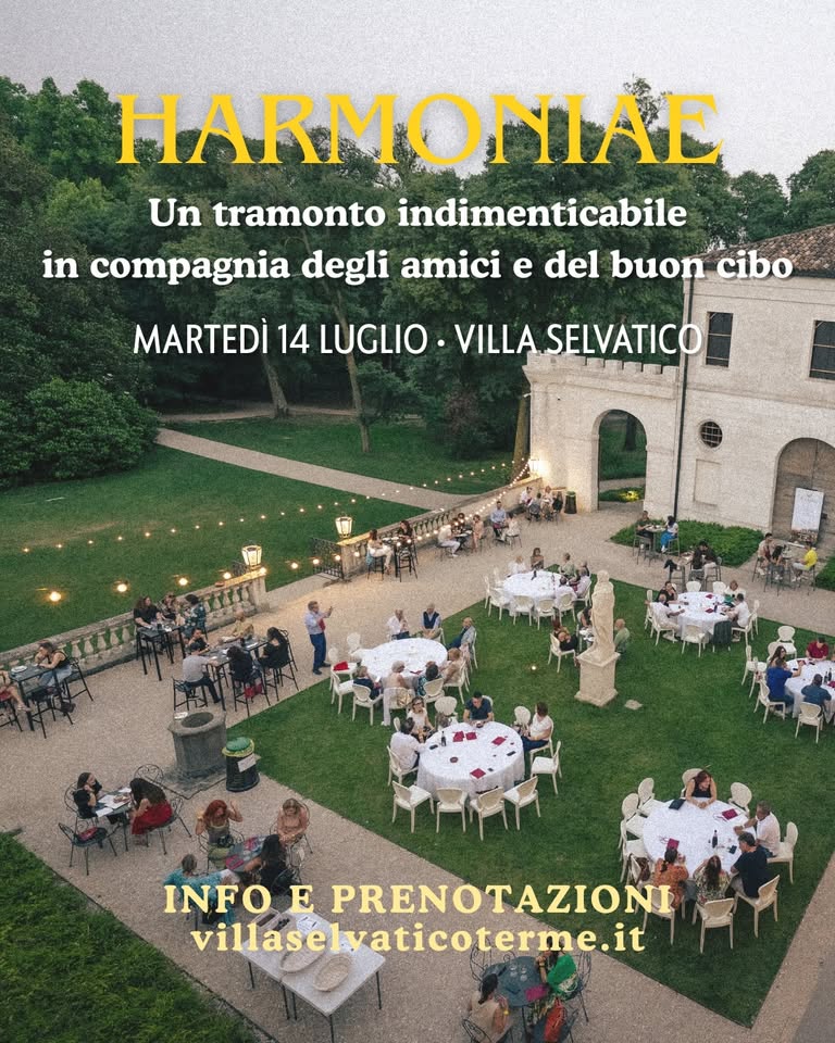 Evento Harmoniae – apericena a Villa Selvatico Locandina Harmoniae – apericena a Villa Selvatico - martedì 14 luglio ore 19:00 - 23:30