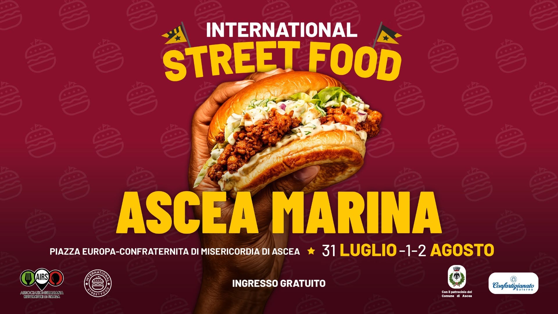 Evento International Street Food Ascea Marina Locandina International Street Food Ascea Marina - da venerdì 31 luglio - lunedì 3 agosto 2026 ore 18:00 ore 23:45