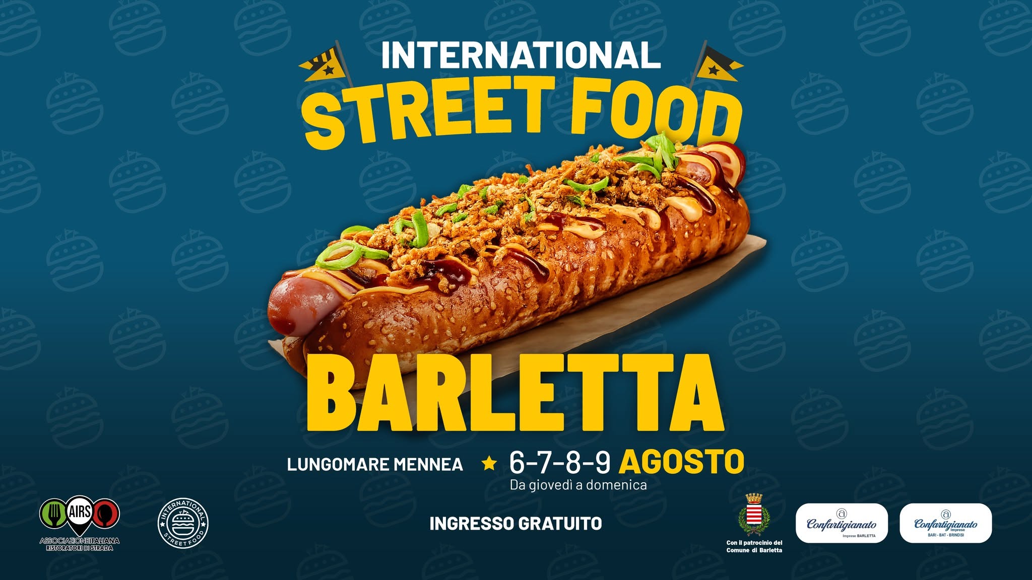 Evento International Street Food Barletta Locandina International Street Food Barletta - da giovedì 6 agosto - domenica 9 agosto 2026 ore 18:00 ore 23:45