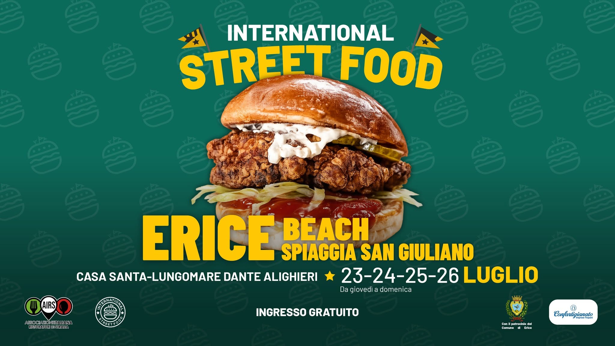 Evento International Street Food Erice Locandina International Street Food Erice - da giovedì 23 luglio - domenica 26 luglio 2026 ore 18:00 ore 23:45