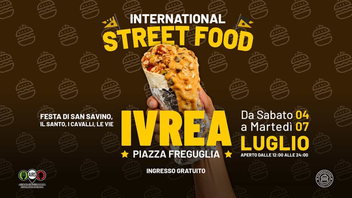 Evento International Street Food Ivrea Locandina International Street Food Ivrea - da sabato 4 luglio - martedì 7 luglio 2026 ore 18:00 ore 23:45