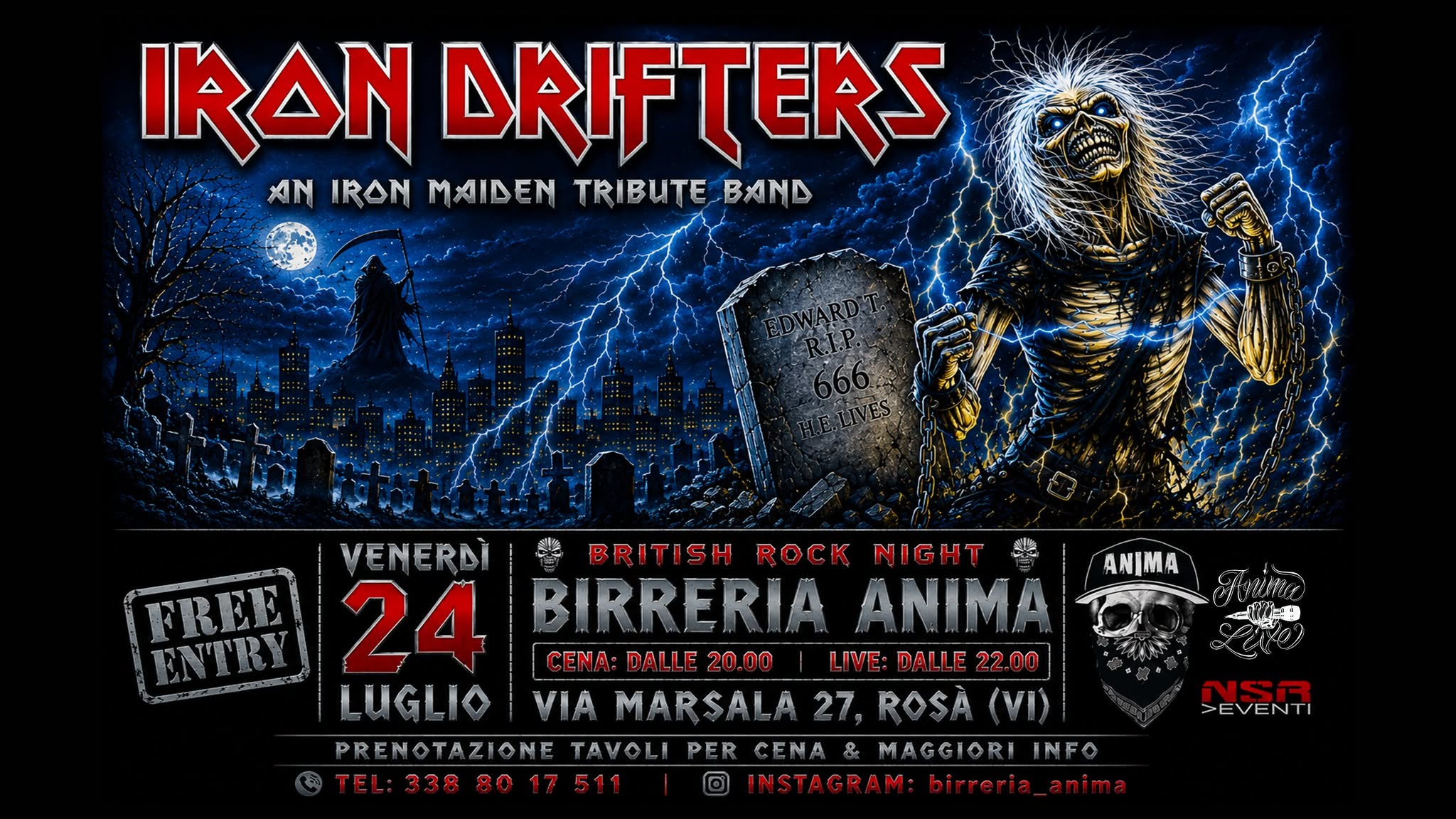 Evento Iron Drifters – Iron Maiden Tribute @Anima (Cena Live) Locandina Iron Drifters – Iron Maiden Tribute @Anima (Cena Live) - venerdì 24 luglio ore 21:45 - 23:45