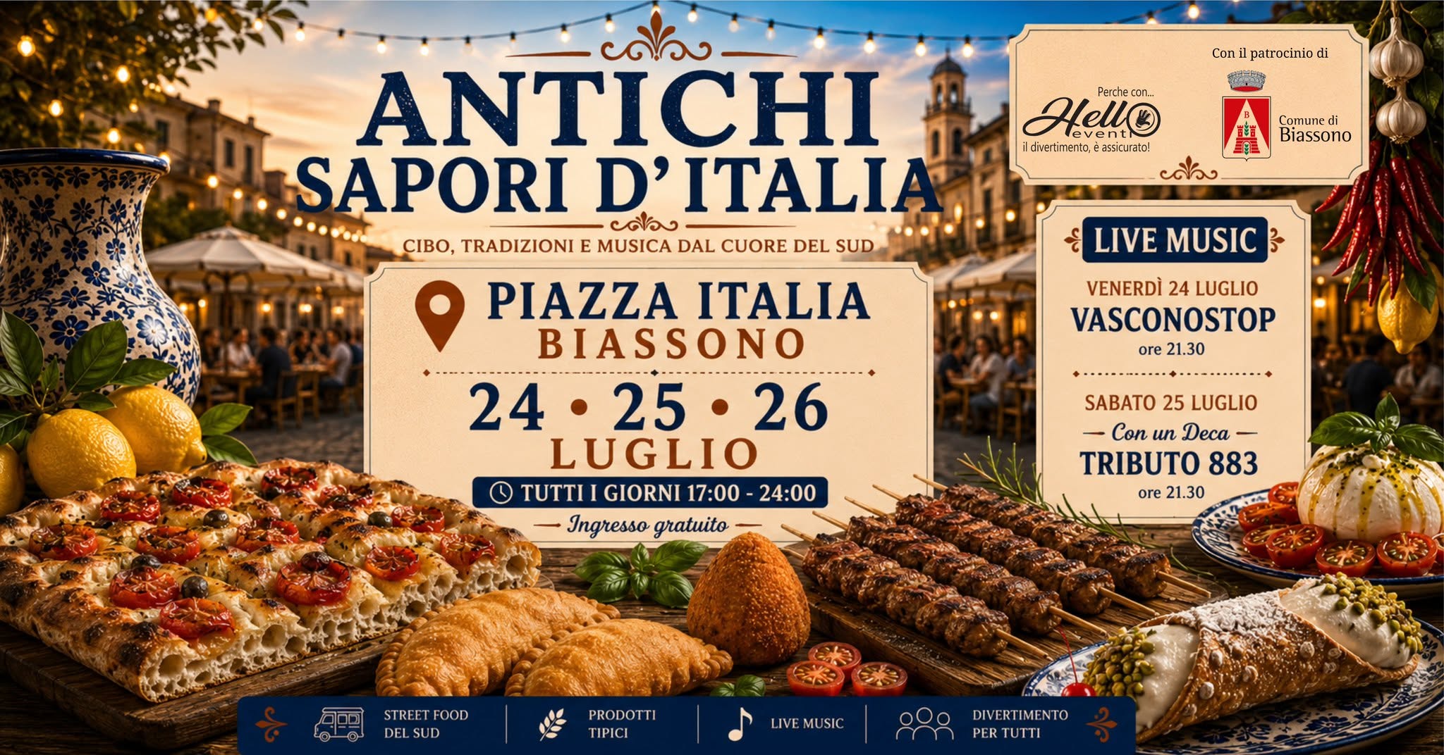 Evento It Antichi Sapori D’italia Locandina It Antichi Sapori D’italia - da venerdì 24 luglio - domenica 26 luglio 2026 ore 17:00 ore 23:30