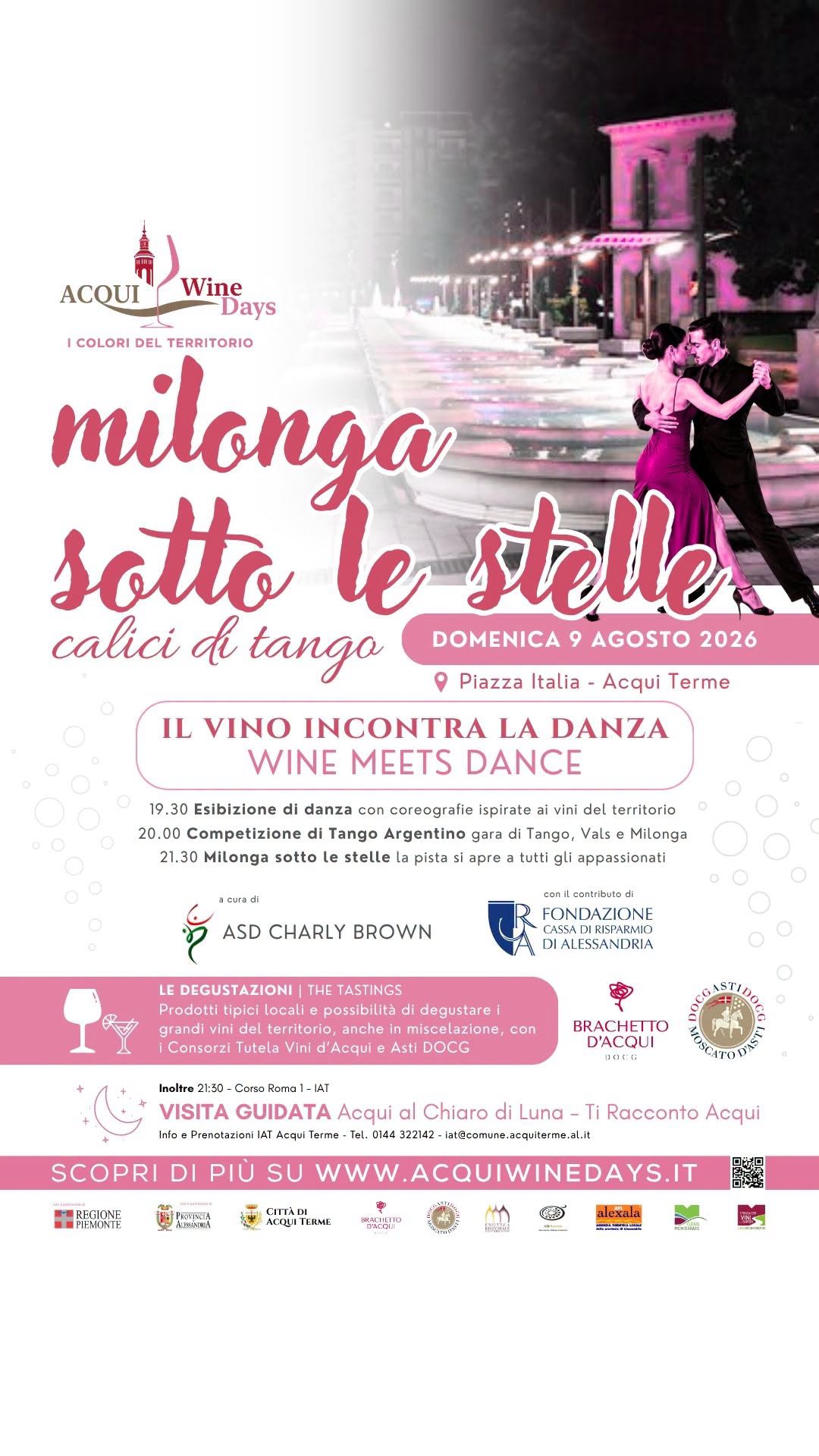 Evento Milonga sotto le stelle – Calici di Tango – Acqui Wine Days 2026 Locandina Milonga sotto le stelle – Calici di Tango – Acqui Wine Days 2026 - domenica 9 agosto ore 19:00 - 21:00