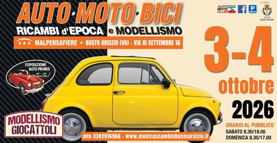 Evento Mostra Scambio Busto Arsizio Locandina Mostra Scambio Busto Arsizio - da sabato 3 ottobre - domenica 4 ottobre 2026 ore 08:30 ore 17:00