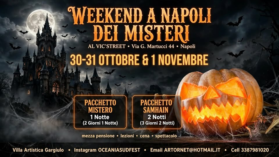 Evento Napoli Dei Misteri Halloween Edition Locandina Napoli Dei Misteri Halloween Edition - da venerdì 30 ottobre - domenica 1 novembre 2026 ore 16:00 ore 15:00