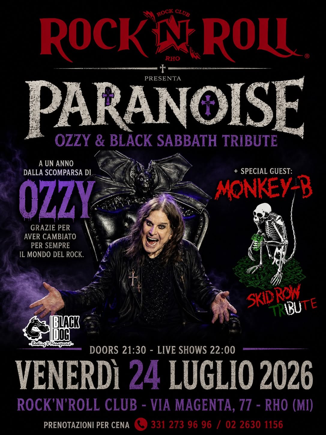 Evento Paranoise (OZZY & BLACK SABBATH tribute) Monkey – B (SKID ROW tribute) live – Rock’n’Roll Club, RHO! Locandina Paranoise (OZZY & BLACK SABBATH tribute) Monkey – B (SKID ROW tribute) live – Rock’n’Roll Club, RHO! - venerdì 24 luglio ore 21:30 - 23:30