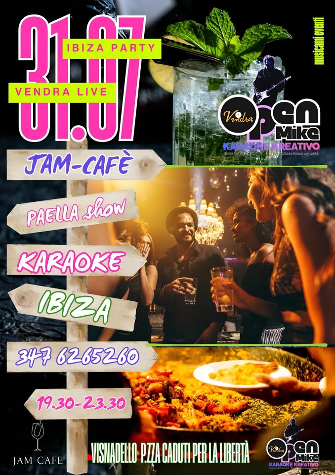 Evento People From Ibiza! Il Karaoke Kreativo Di Vendra Live Al Jam – Cafè – Serata A Tema. Locandina People From Ibiza! Il Karaoke Kreativo Di Vendra Live Al Jam – Cafè – Serata A Tema. - venerdì 31 luglio ore 20:00 - 23:30