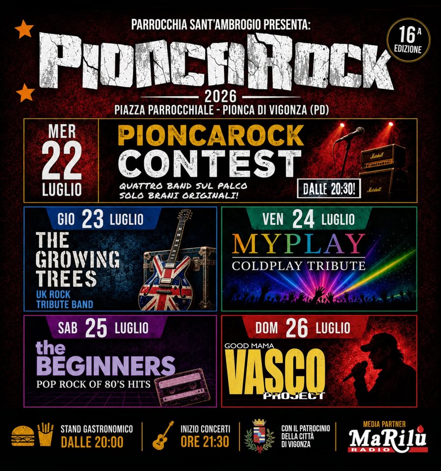 Evento Pioncarock 2026 Locandina Pioncarock 2026 - mercoledì 22 luglio ore 20:00 - 22:00