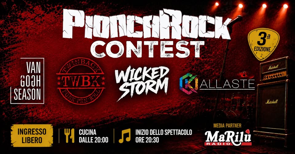 Evento Pioncarock Contest – terza edizione Locandina Pioncarock Contest – terza edizione - mercoledì 22 luglio ore 20:30 - 22:30