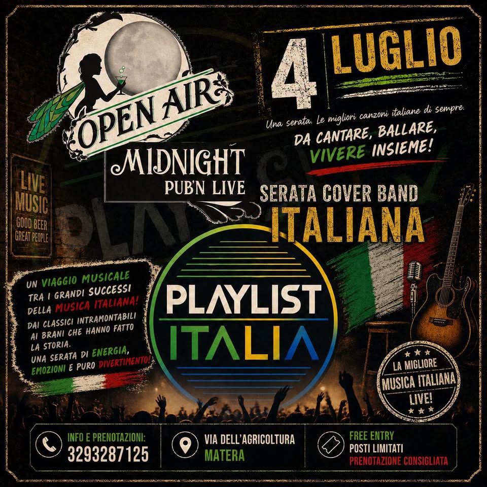 Evento Playlist Italia – Italian Cover Band Locandina Playlist Italia – Italian Cover Band - sabato 4 luglio ore 22:15 - 00:15