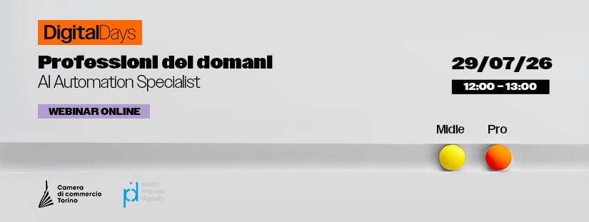 Evento Professioni del domani – AI Automation specialist Locandina Professioni del domani – AI Automation specialist - mercoledì 29 luglio ore 12:00 - 13:00