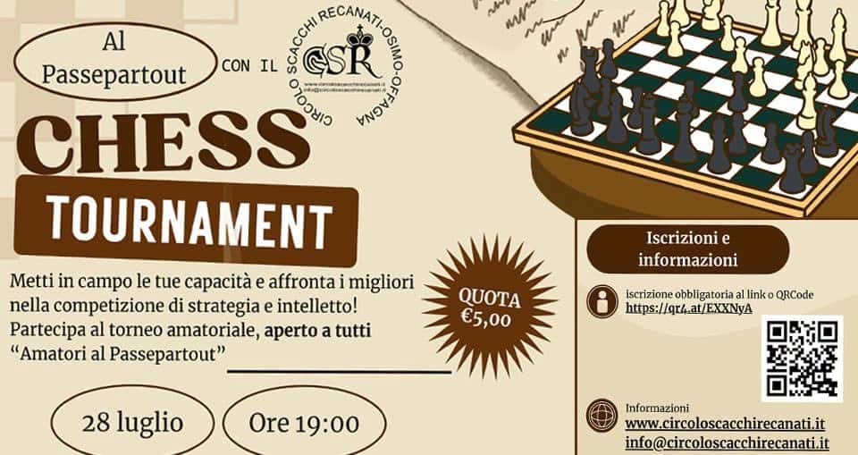 Evento pTorneo di Scacchi p Locandina pTorneo di Scacchi p - martedì 28 luglio ore 19:00 - 21:00