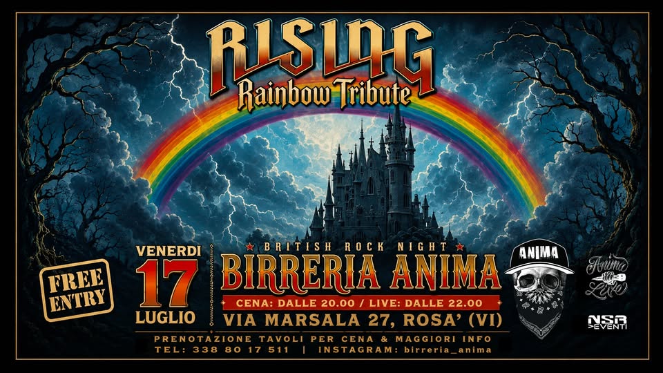 Evento Rising – Rainbow Tribute @ANIMA (Cena Live) Locandina Rising – Rainbow Tribute @ANIMA (Cena Live) - venerdì 17 luglio ore 21:45 - 23:45