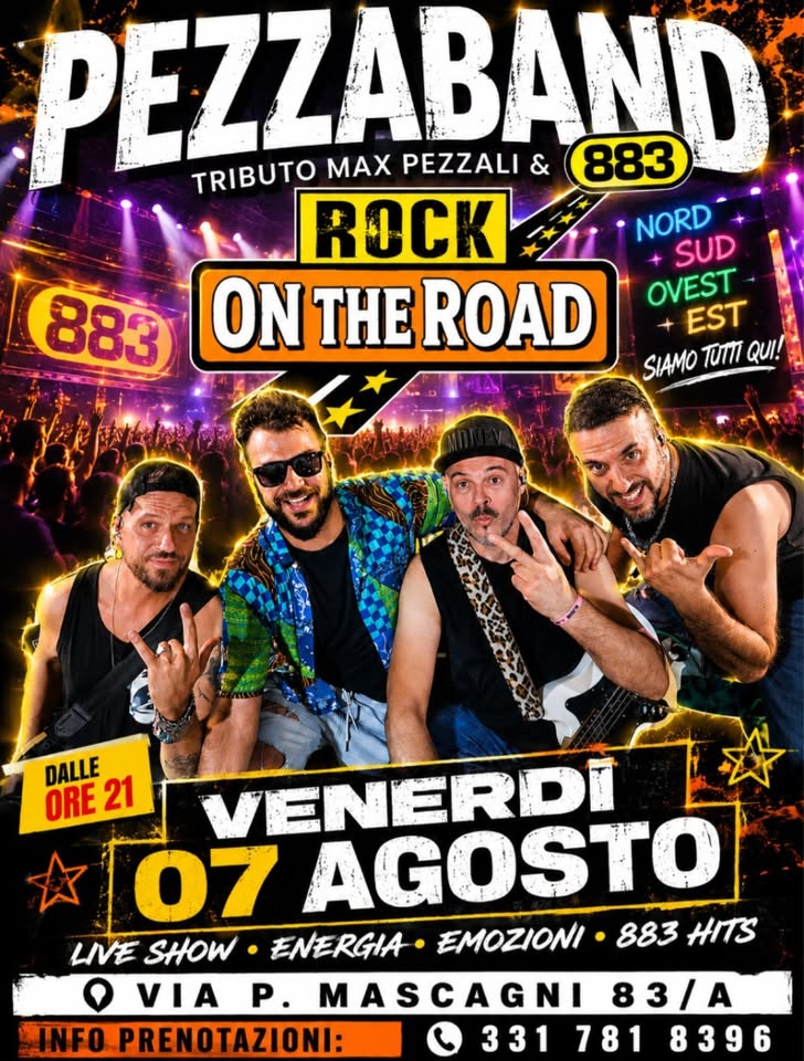 Evento ROCKONTHEROAD@PezzaBand Max Pezzali & 883 Tribute Locandina ROCKONTHEROAD@PezzaBand Max Pezzali & 883 Tribute - venerdì 7 agosto ore 21:00 - 23:00