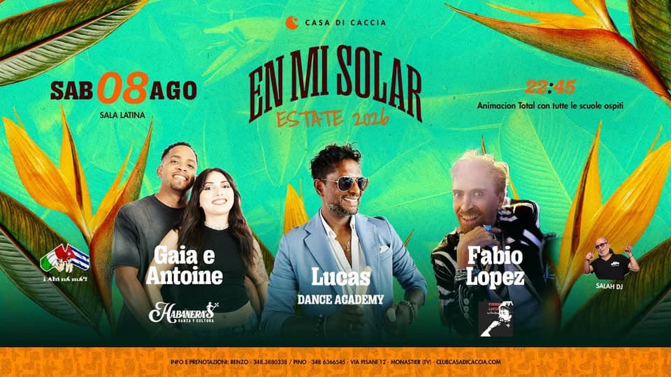 Evento Sabato 08 Agosto Sala Latina Locandina Sabato 08 Agosto Sala Latina - sabato 8 agosto ore 20:30 - 22:30