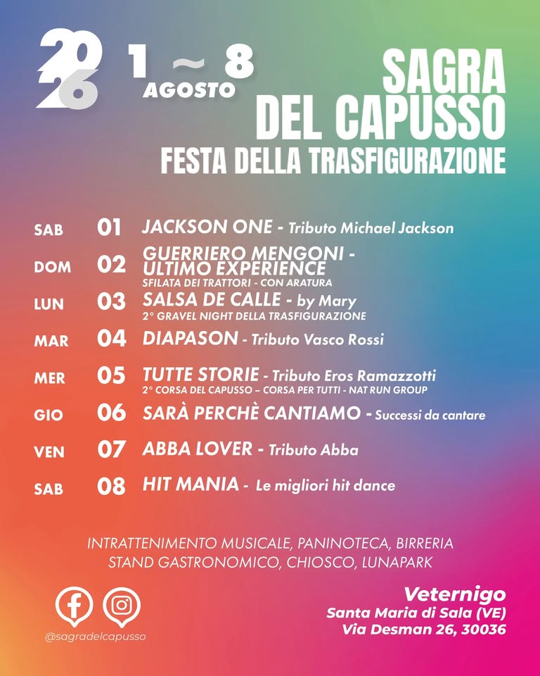 Evento Sagra del capusso – Festa della Trasfigurazione Locandina Sagra del capusso – Festa della Trasfigurazione - sabato 1 agosto ore 18:30 - 20:30