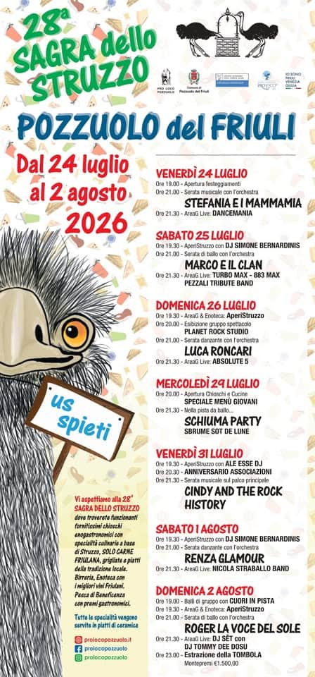 Evento Sagra Dello Struzzo 2026 Pozzuolo Locandina Sagra Dello Struzzo 2026 Pozzuolo - da venerdì 24 luglio - domenica 2 agosto 2026 ore 18:30 ore 23:45