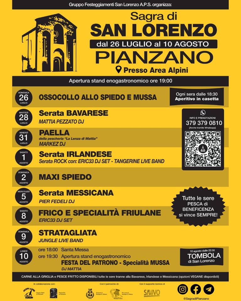 Evento Sagra Di Pianzano 2026 Locandina Sagra Di Pianzano 2026 - domenica 26 luglio ore 18:00 - 20:00