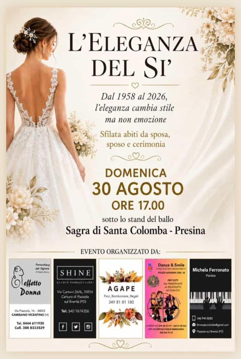 Evento Sfilata abiti da Sposa, Sposo e Cerimonia! Locandina Sfilata abiti da Sposa, Sposo e Cerimonia! - domenica 30 agosto ore 17:00 - 19:00