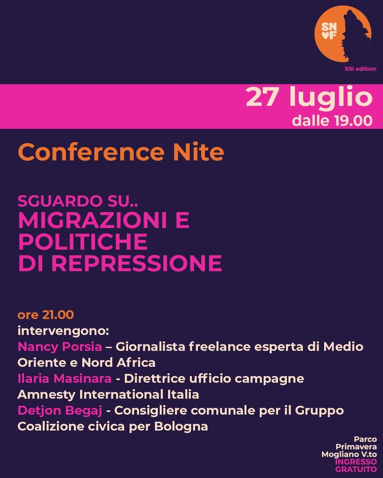 Evento Sguardo Su Migrazioni E Politiche Di Repressione – Snlf2026 Locandina Sguardo Su Migrazioni E Politiche Di Repressione – Snlf2026 - lunedì 27 luglio ore 21:00 - 23:00