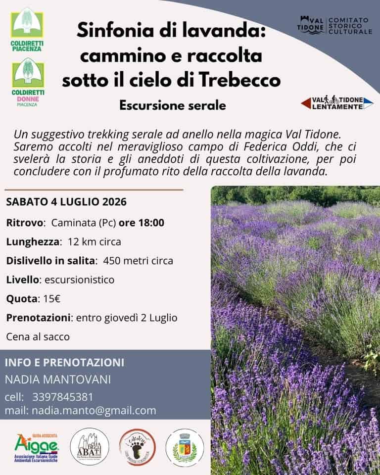 Evento Sinfonia di Lavanda, cammino e raccolta sotto il cielo di Trebecco Locandina Sinfonia di Lavanda, cammino e raccolta sotto il cielo di Trebecco - sabato 4 luglio ore 18:00 - 20:00