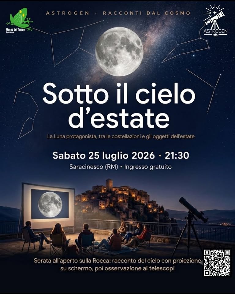 Evento Sotto il cielo d’estate – Osservazione a Saracinesco Locandina Sotto il cielo d’estate – Osservazione a Saracinesco - sabato 25 luglio ore 21:30 - 23:30