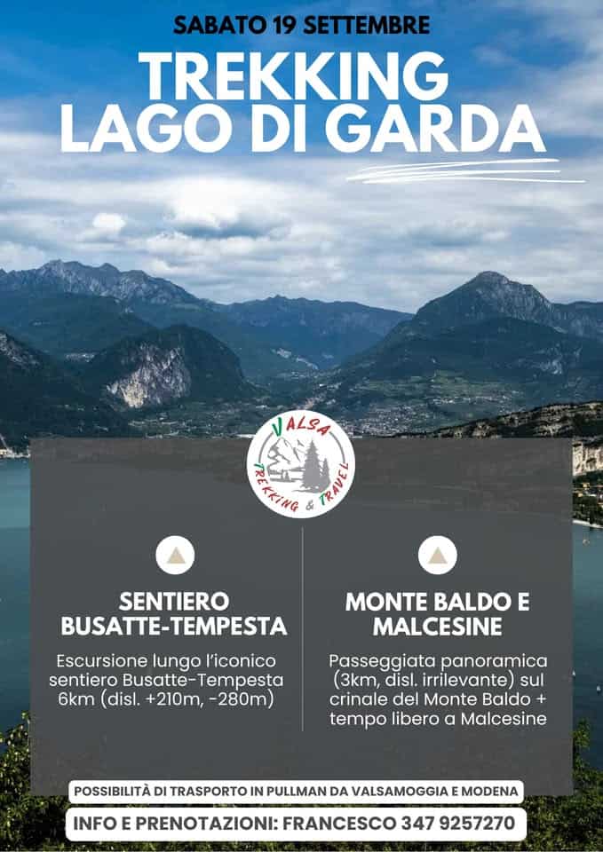 Evento Trekking Lago Di Garda Locandina Trekking Lago Di Garda - sabato 19 settembre ore 08:30 - 10:30