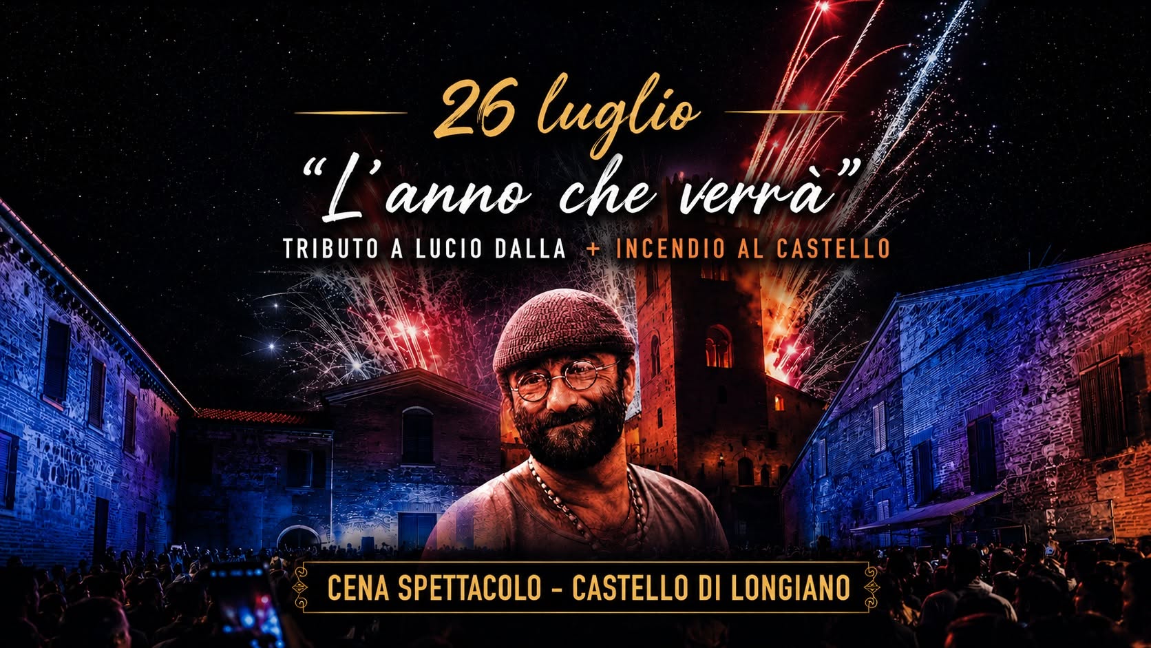 Evento Tributo a Lucio Dalla spettacolo pirotecnico Sergio Casabianca e Le Gocce Locandina Tributo a Lucio Dalla spettacolo pirotecnico Sergio Casabianca e Le Gocce - domenica 26 luglio ore 19:45 - 21:45