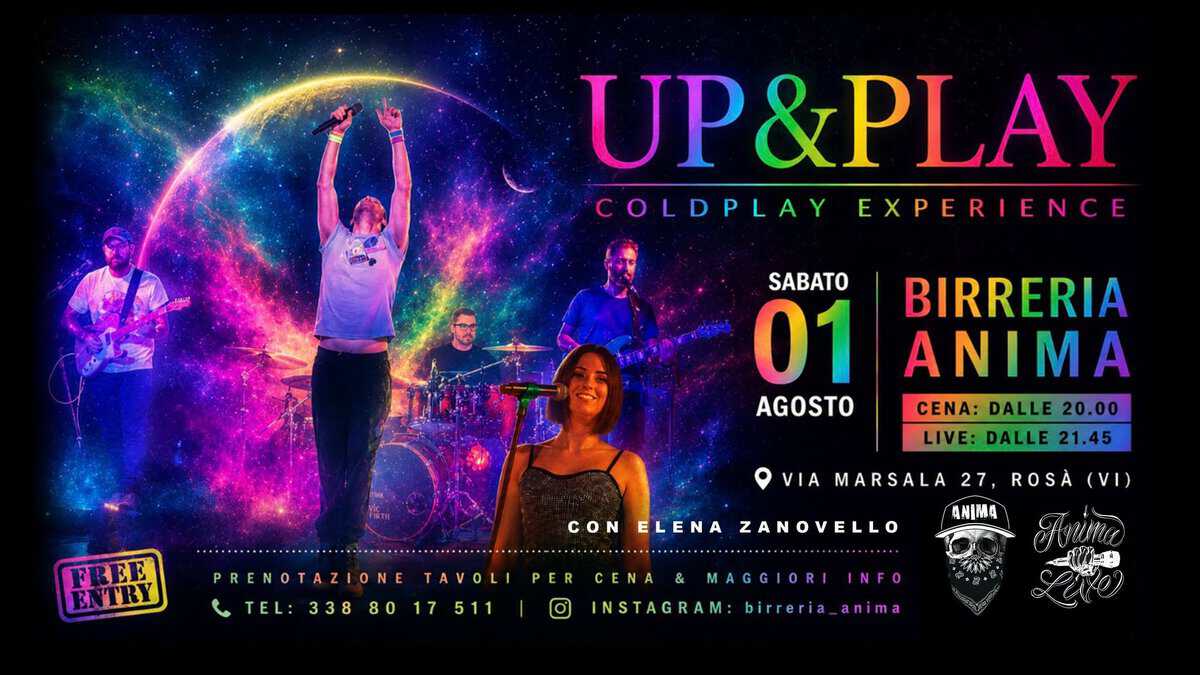 Evento Up&Play Coldplay Experience Elena Zanovello @ANIMA (Cena Live) Locandina Up&Play Coldplay Experience Elena Zanovello @ANIMA (Cena Live) - sabato 1 agosto ore 21:45 - 23:45
