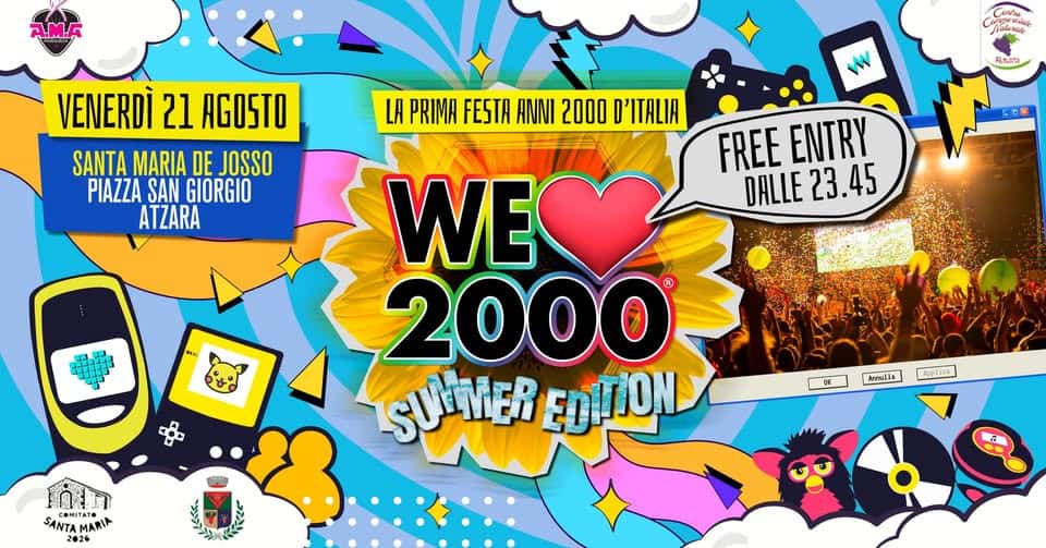 Evento Venerdì 21 Agosto – We Love 2000 – ATZARA – free entry dalle 23.45! Locandina Venerdì 21 Agosto – We Love 2000 – ATZARA – free entry dalle 23.45! - venerdì 21 agosto ore 23:45 - 01:45