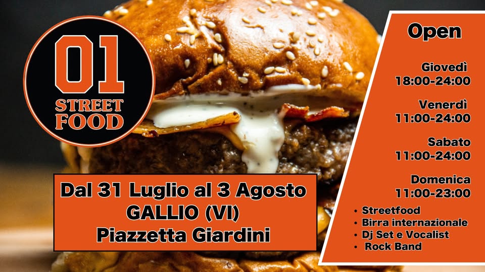 Evento 01 Street Food Gallio Locandina 01 Street Food Gallio - da giovedì 31 luglio - sabato 2 agosto 2025 ore 18:00 ore 00:00