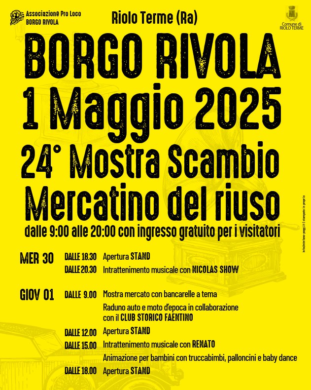 Evento 24A Mostra Scambio – Mercatino Del Riuso Locandina 24A Mostra Scambio – Mercatino Del Riuso - da mercoledì 30 aprile - giovedì 1 maggio 2025 ore 18:00 ore 23:00