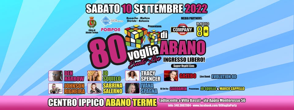 Evento 80 Voglia Di Abano Locandina 80 Voglia Di Abano - sabato 10 settembre ore 19:00 - 01:00