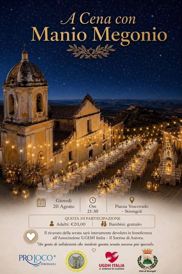 Evento A Cena con Manio Megonio Locandina A Cena con Manio Megonio - giovedì 20 agosto ore 21:30 - 23:30