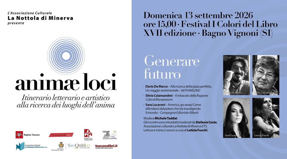 Evento Animae Loci – I Colori del Libro Dario De Marco, Silvia Calamandrei, Sara Lucaroni e Letizia Fuochi Locandina Animae Loci – I Colori del Libro Dario De Marco, Silvia Calamandrei, Sara Lucaroni e Letizia Fuochi - domenica 13 settembre ore 15:00 - 17:00
