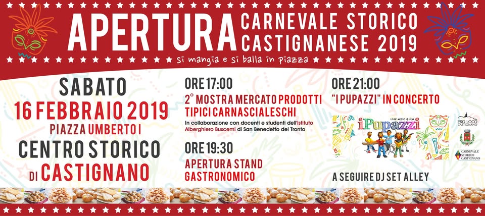 Evento Apertura Carnevale Storico Castignanese 2019 Locandina Apertura Carnevale Storico Castignanese 2019 - sabato 16 febbraio ore 17:00 - 02:00