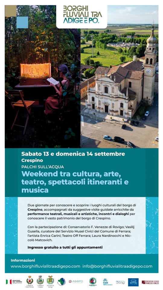 Evento Arte, teatro e cultura a Palchi sull’Acqua a Crespino Locandina Arte, teatro e cultura a Palchi sull’Acqua a Crespino - domenica 14 settembre ore 00:00 - 02:00