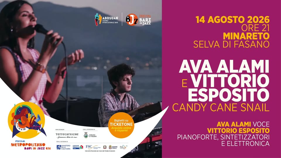 Evento Ava Alami E Vittorio Esposito Per Bari In Jazz 2026 Locandina Ava Alami E Vittorio Esposito Per Bari In Jazz 2026 - venerdì 14 agosto ore 21:00 - 22:30