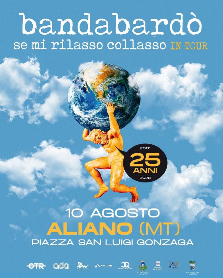 Evento Bandabardò – Piazza San Luigi Gonzaga Aliano (Mt) – Lun. 10/08/2026 Locandina Bandabardò – Piazza San Luigi Gonzaga Aliano (Mt) – Lun. 10/08/2026 - lunedì 10 agosto ore 22:00 - 00:00