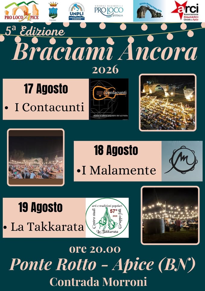 Evento Braciami Ancora Locandina Braciami Ancora - da lunedì 17 agosto - mercoledì 19 agosto 2026 ore 20:00 ore 23:59