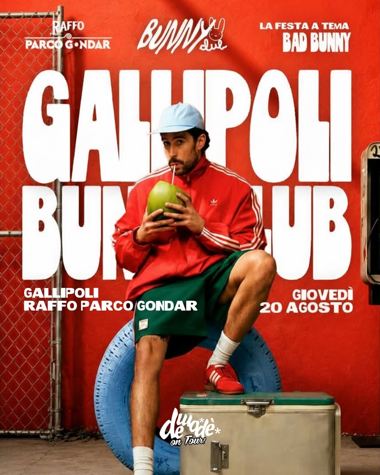 Evento BUNNY club – Raffo Parco Gondar Gallipoli (LE) Locandina BUNNY club – Raffo Parco Gondar Gallipoli (LE) - giovedì 20 agosto ore 23:00 - 01:00