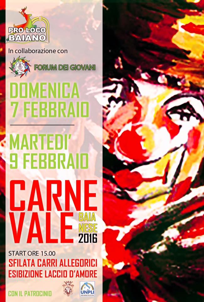 Evento Carnevale Baianese 2016 Locandina Carnevale Baianese 2016 - da domenica 7 febbraio - martedì 9 febbraio 2016 ore 15:00 ore 23:00